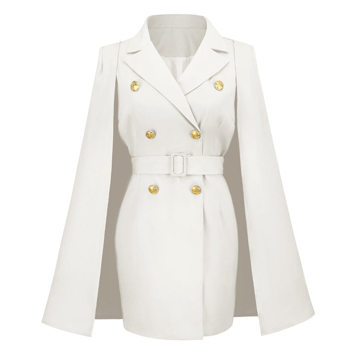 Veelzijdige dames blazerjurk met cape. Geschikt als feestjurk, avondjurk of zakelijke kleding.
