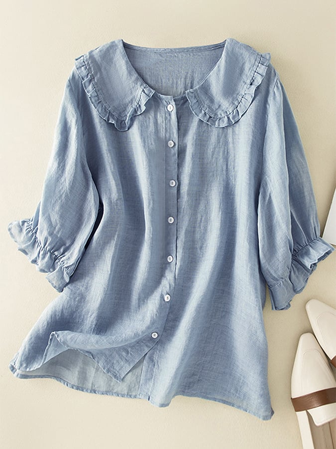 Elegante dames blouse met stijlvolle rucheskraag en comfortabele 3/4 mouwen. Perfect voor een casual chic look.