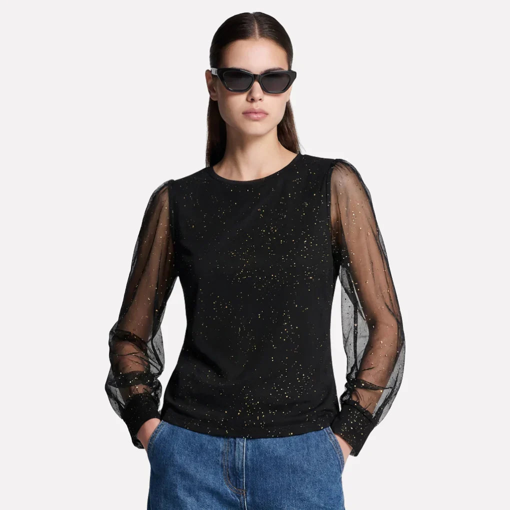 Elegante dames blouse van fijn kant met lange mouwen en knoopsluiting, ideaal voor een modieuze look.