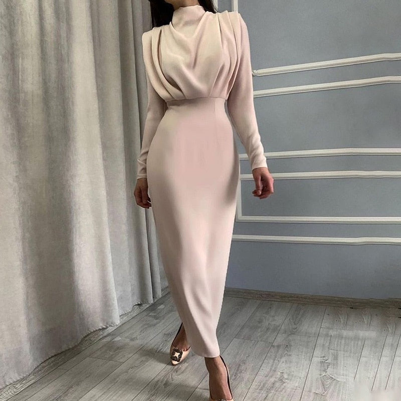 Elegante dames bodycon maxi jurk met lange mouwen, ideaal voor herfst & winter feesten.