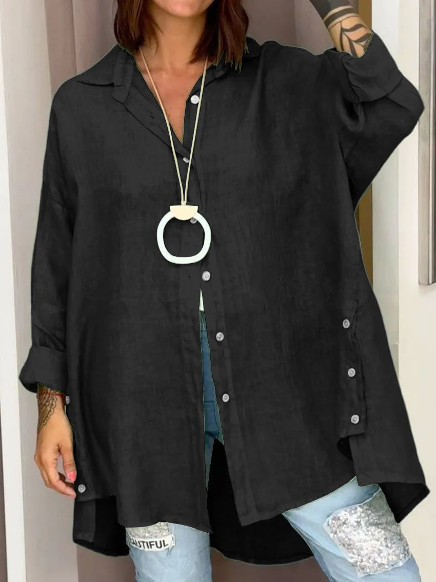 Mode damesblouse, button-down met lange mouwen & relaxte pasvorm, veelzijdig voor elke gelegenheid.