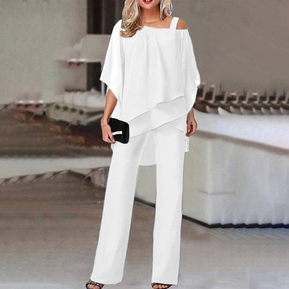 Elegante dames cold-shoulder tweedelige set met stijlvolle top en bijpassende broek. Ideaal voor modebewuste vrouwen.