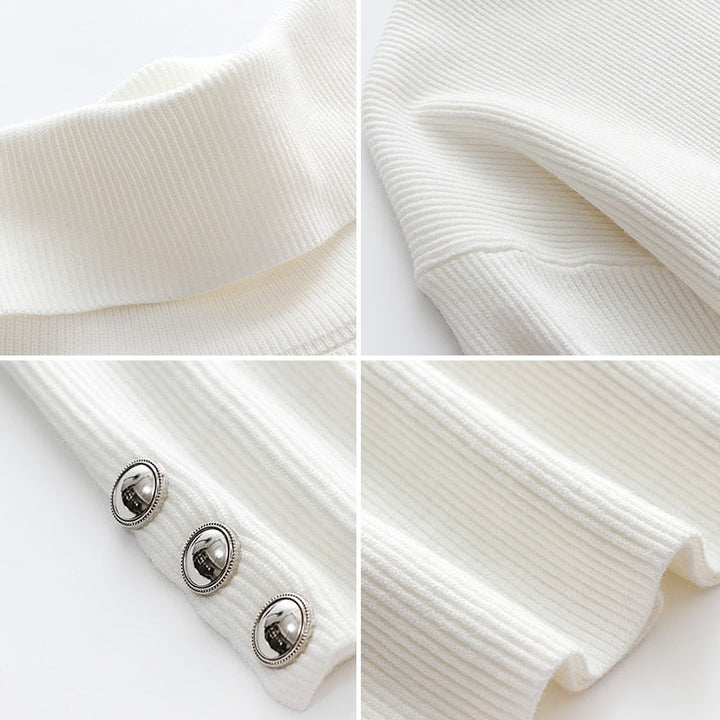 Elegante dames coltrui met knopen, warm en comfortabel, perfect voor de modieuze wintergarderobe.