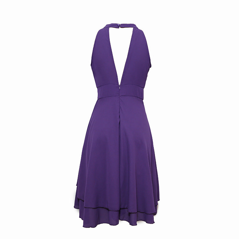 Mouwloze chiffon midi jurk voor dames, elegante halterstijl, perfect voor zomerse gelegenheden.