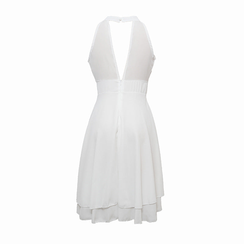 Zomerse dames chiffon halterjurk, midi model, elegante slim fit voor speciale gelegenheden.