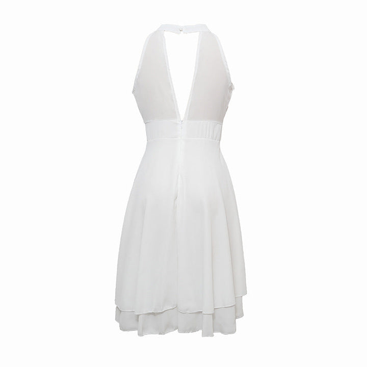 Zomerse dames chiffon halterjurk, midi model, elegante slim fit voor speciale gelegenheden.