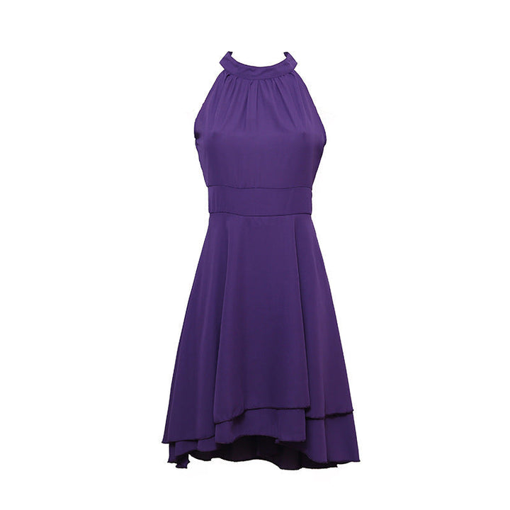 Slim fit damesjurk, halterjurk van chiffon, midi lengte, hoge taille, ideaal voor de zomer.