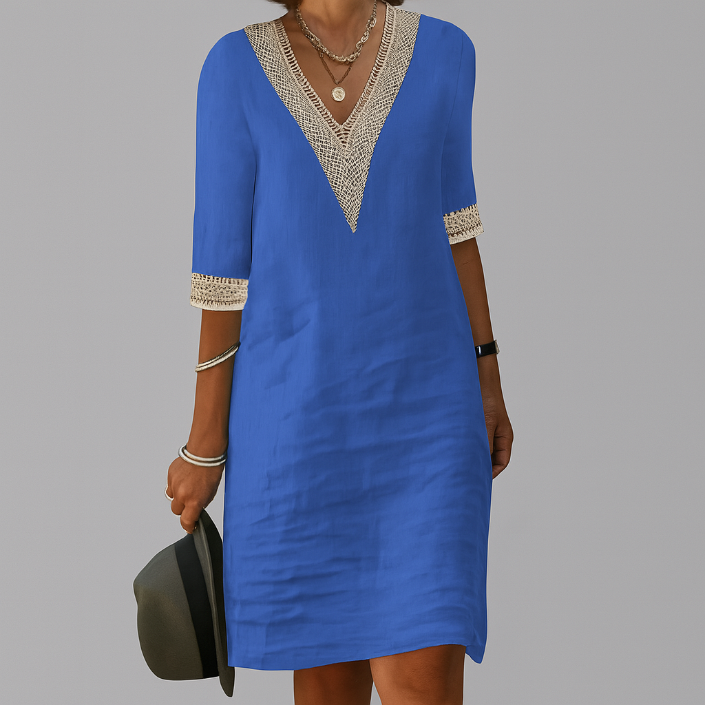 Casual midi linnen jurk voor dames, ademend en veelzijdig, ideaal als strandjurk of lente/zomerkleding.