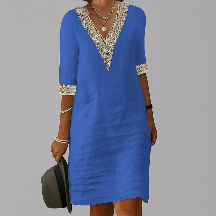 Casual midi linnen jurk voor dames, ademend en veelzijdig, ideaal als strandjurk of lente/zomerkleding.