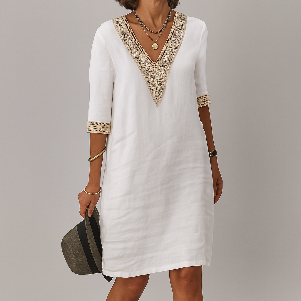 Luchtige linnen midi jurk voor dames, ideaal voor de lente en zomer, combineert elegantie met comfort.