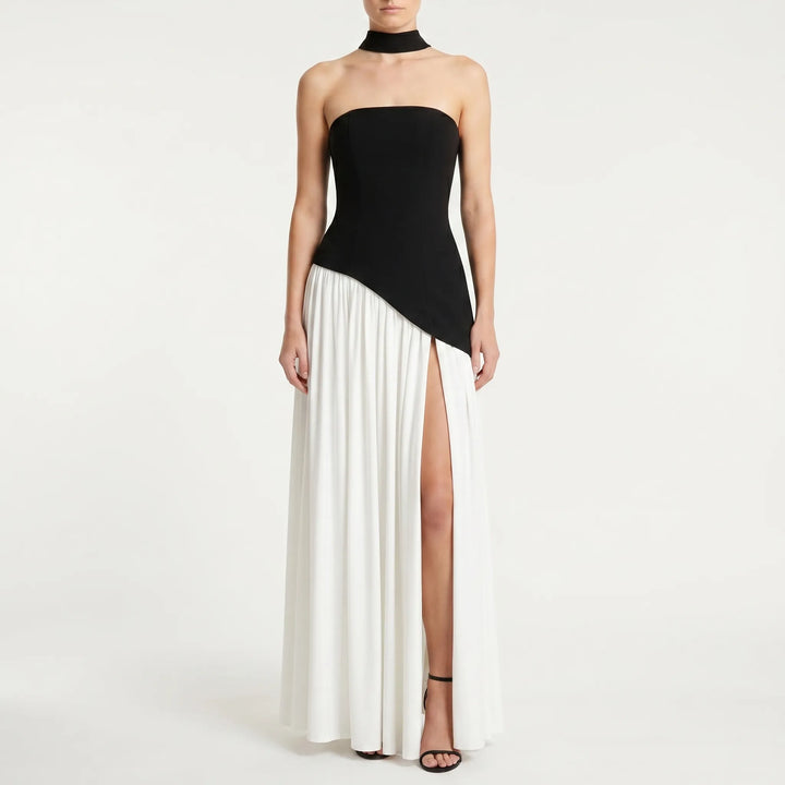 Elegante dames maxi jurk met gestructureerd corset, sjaaldetail, ideaal voor avonden, feesten en gala.