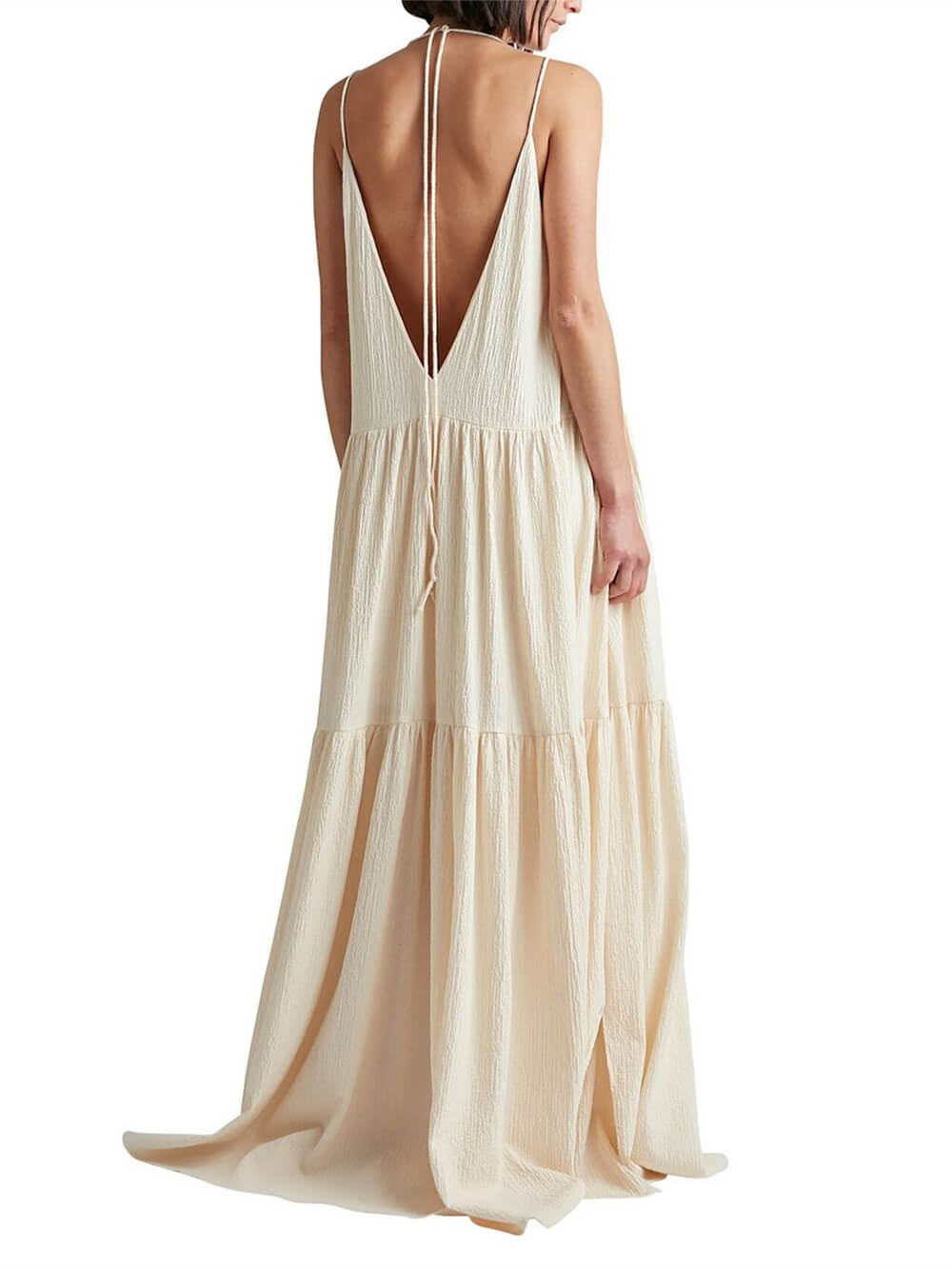 Vrouwelijke lange damesjurk Liana met vloeiende pasvorm, perfect voor feesten. Zomerse avondjurk.