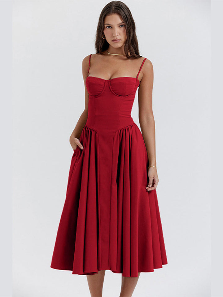 Stijlvolle rugloze midi jurk voor dames, perfect als zomer- of cocktailjurk.