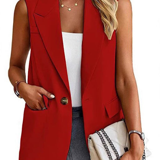Elegante dames mouwloze blazer blouse, getailleerd model, perfect voor kantoor of casual chic look.