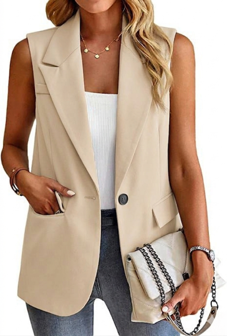 Getailleerde dames mouwloze blazer blouse, ideaal als elegante office wear of voor casual chic outfits.