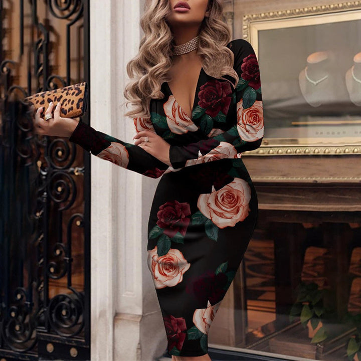 Dames elegante pailletten feestjurk, bodycon pasvorm, V-hals en lange mouwen voor een feestelijke look.