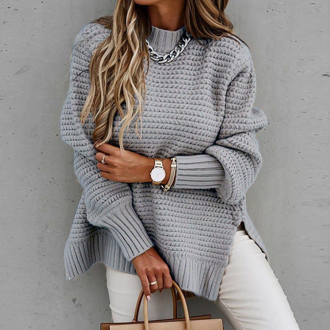 Stijlvolle dames trui, halfhoge hals, lange mouwen, loose fit, perfecte herfst/wintermode.