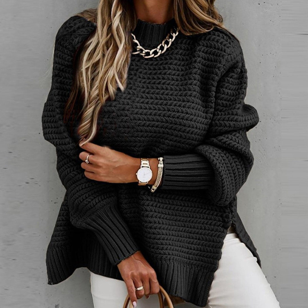 Dames herfsttrui, loose fit pullover met lange mouwen en elegante halfhoge hals.