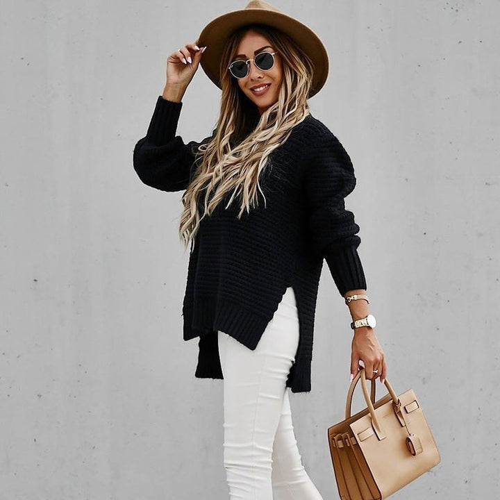 Elegante dames pullover, effen kleur, halfhoge hals, perfecte wintermode.