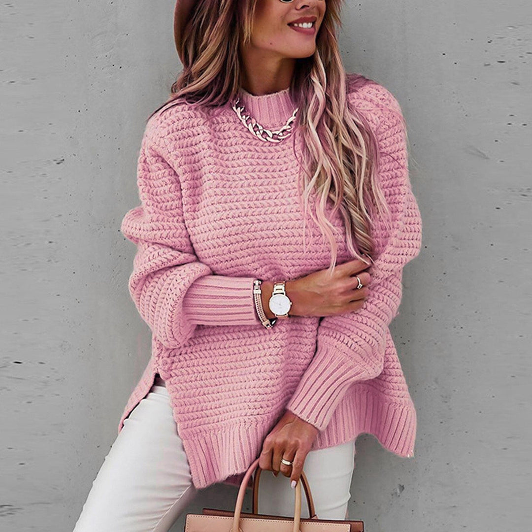 Vest Sofia, comfortabele dames herfsttrui met halfhoge hals en lange mouwen.