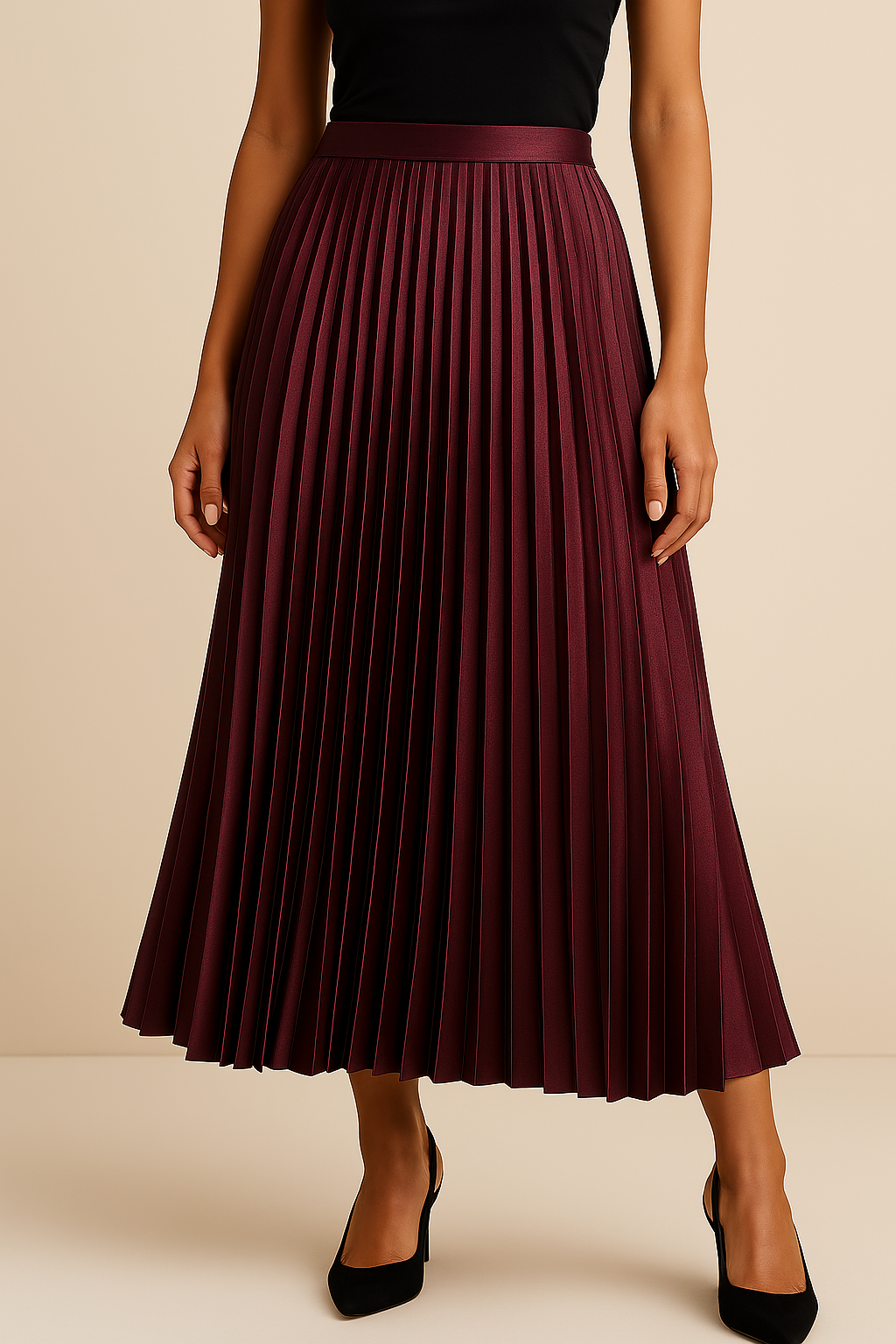 Comfortabele dames plissérok in satijn met hoge taille, veelzijdig en modieus voor elke gelegenheid.