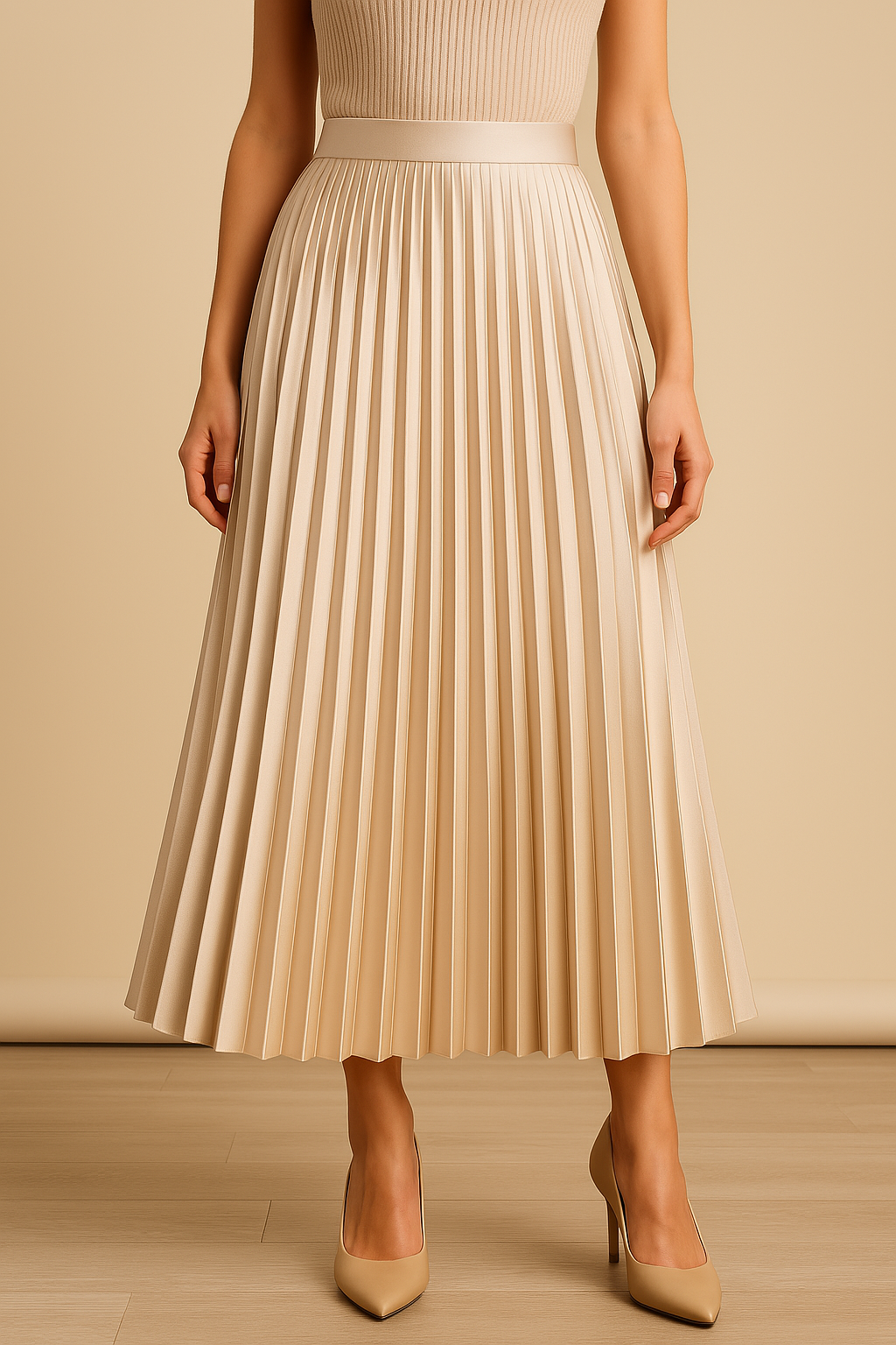 Modieuze satijnen plissérok met hoge taille voor dames, draagbaar voor zowel kantoor als zomerfeesten.