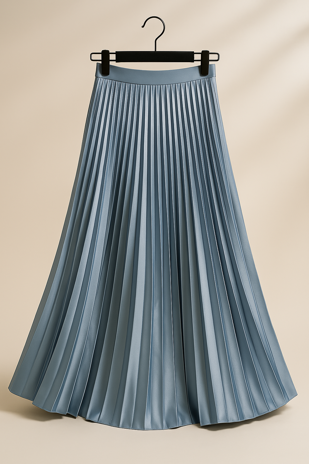 Moderne damesrok van satijn, plissé met hoge taille, perfect voor een stijlvolle zomerse of feestelijke look.