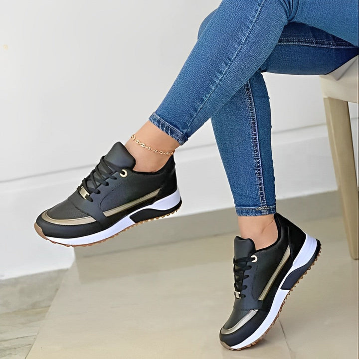 Mode dames sportschoenen. Elegante sneakers bieden stijl, comfort en ondersteuning voor elke gelegenheid. Dames mode.