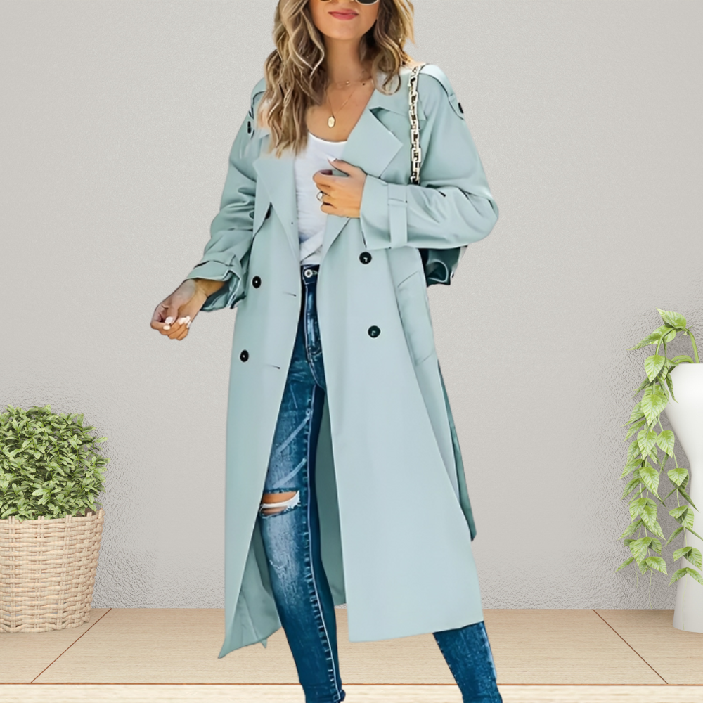 Veelzijdige dames tussenseizoen trenchcoat; perfect als lente- of herfstjas. Modieus en comfortabel.