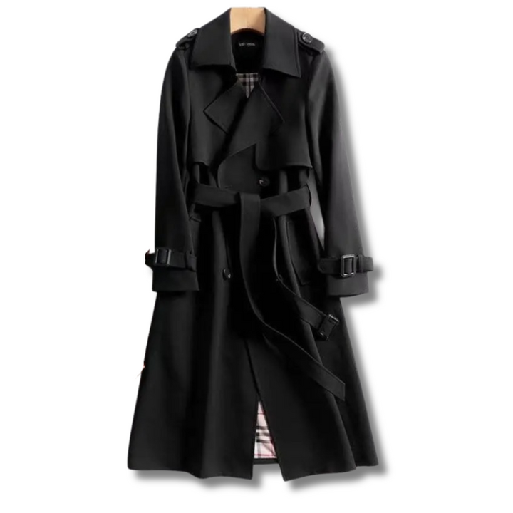 Comfortabele en stijlvolle dames trenchcoat met riem, perfect als overgangsjas voor lente of herfst.