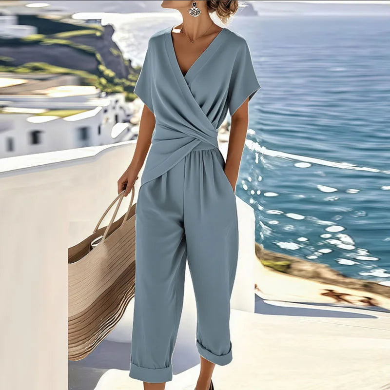 Dames zomerset: chic cropped wikkel top en bijpassende rok, ideaal voor een stijlvolle, comfortabele outfit.