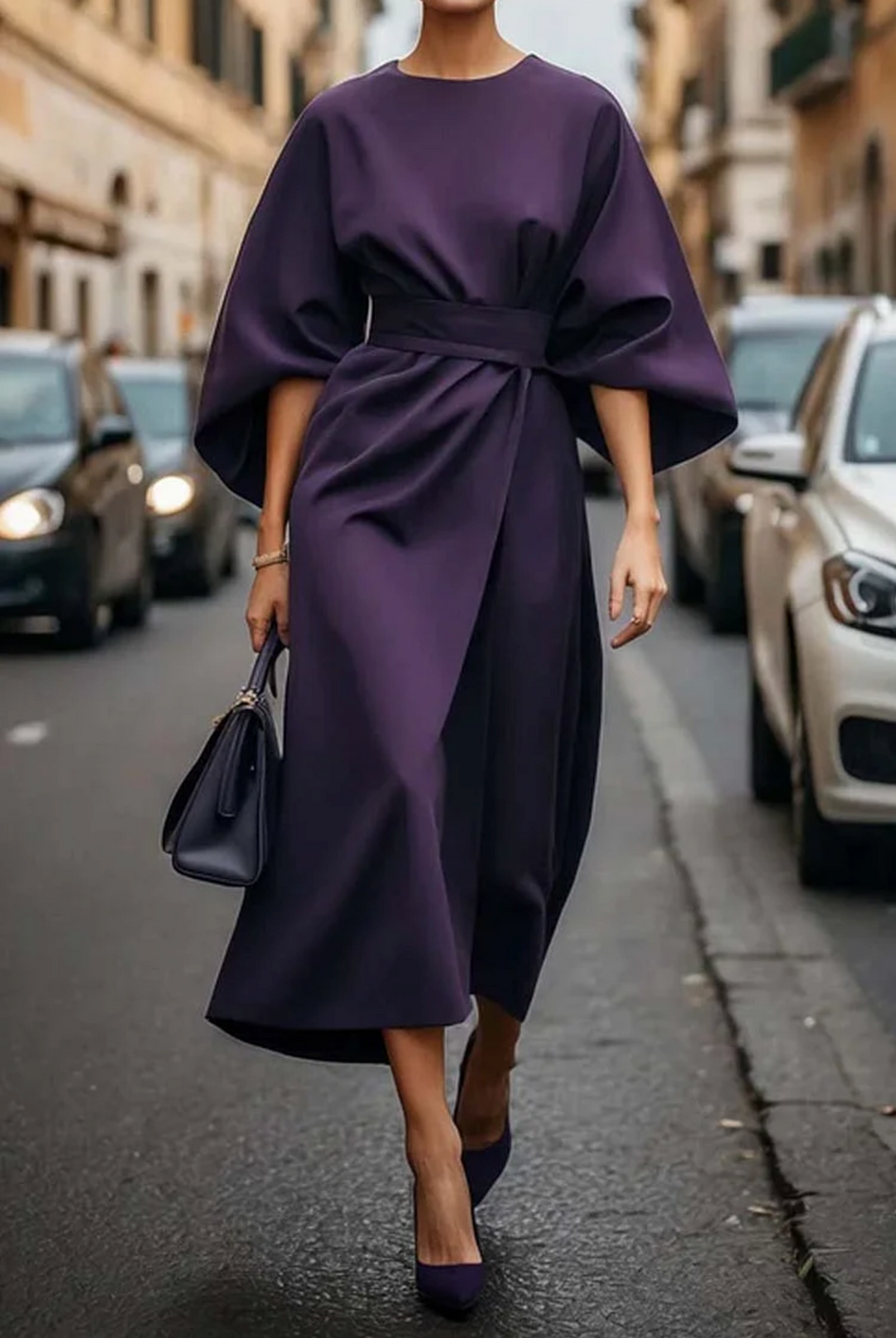 Elegante dames wrapjurk, midi model met kimono mouwen en riem. Flatterende pasvorm voor elke vrouwelijke look.