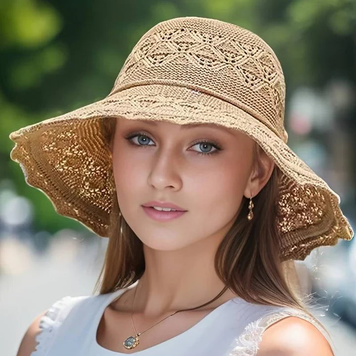 Opvouwbare dames zonnehoed, breedgerand en elegant, ideaal voor reizen en strand; stijlvolle UV-bescherming.