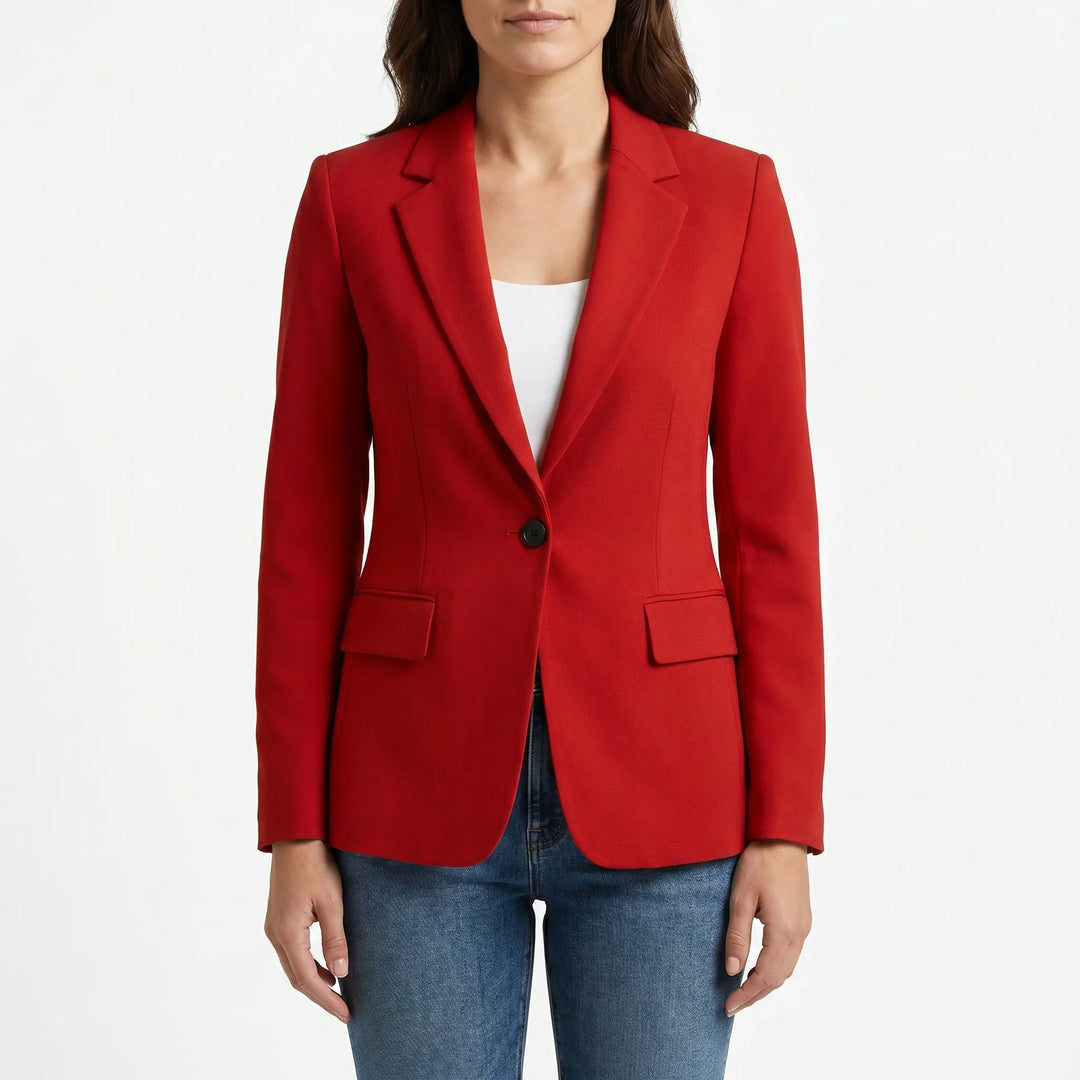 Lange mouwen damesblazer met flatterende pasvorm en één knoopsluiting. Essentiële vrouwenmode.