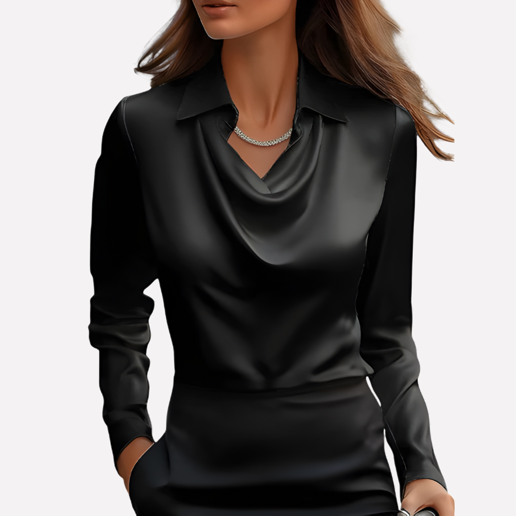 Stijlvolle dames blouse, gedrapeerde kraag, lange mouwen. Ideaal voor casual chic of een feestelijke look.