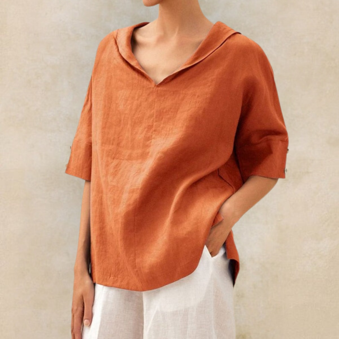 Modieuze dames blouse met kraag en korte mouwen, perfect voor lente en zomer, casual of zakelijk.