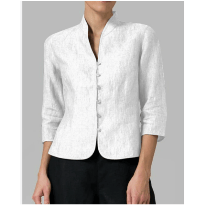 Comfortabele damesblouse in blauw met 3/4 mouwen en knoopsluiting, veelzijdig voor elke outfit.