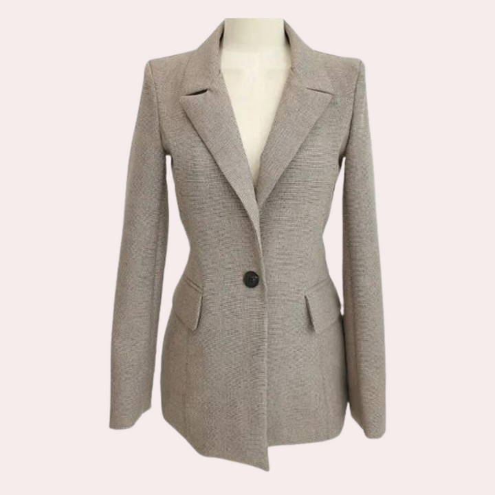 Elegante damesset met pantalon, gilet en blazer, stijlvol en professioneel in een veelzijdige khaki tint voor elke gelegenhei