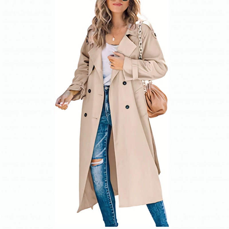 Stijlvolle dames double-breasted lange jas, een elegante trenchcoat voor elke gelegenheid.