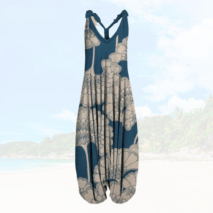 Luchtige Elenya zomer jumpsuit voor dames, met wijde pijpen en comfortabele losse pasvorm. Ideaal voor de zomer.