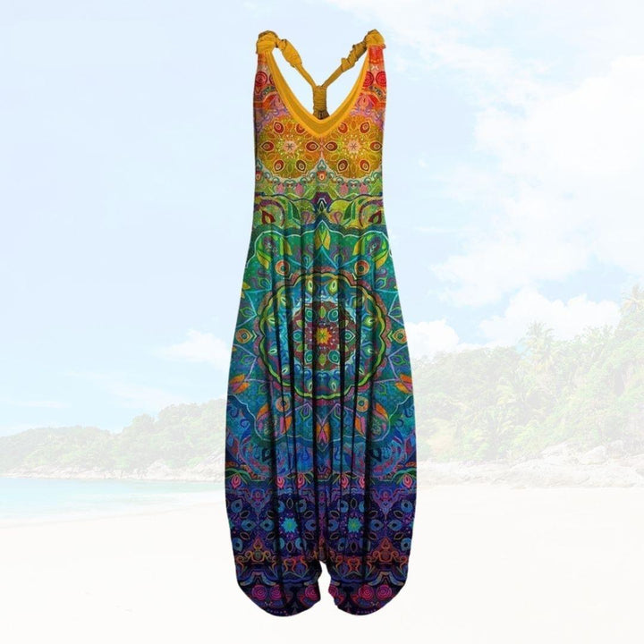 Ontspannen Elenya zomer jumpsuit voor dames met losse pasvorm. Ideale comfortabele kleding voor een casual chic zomeroutfit.