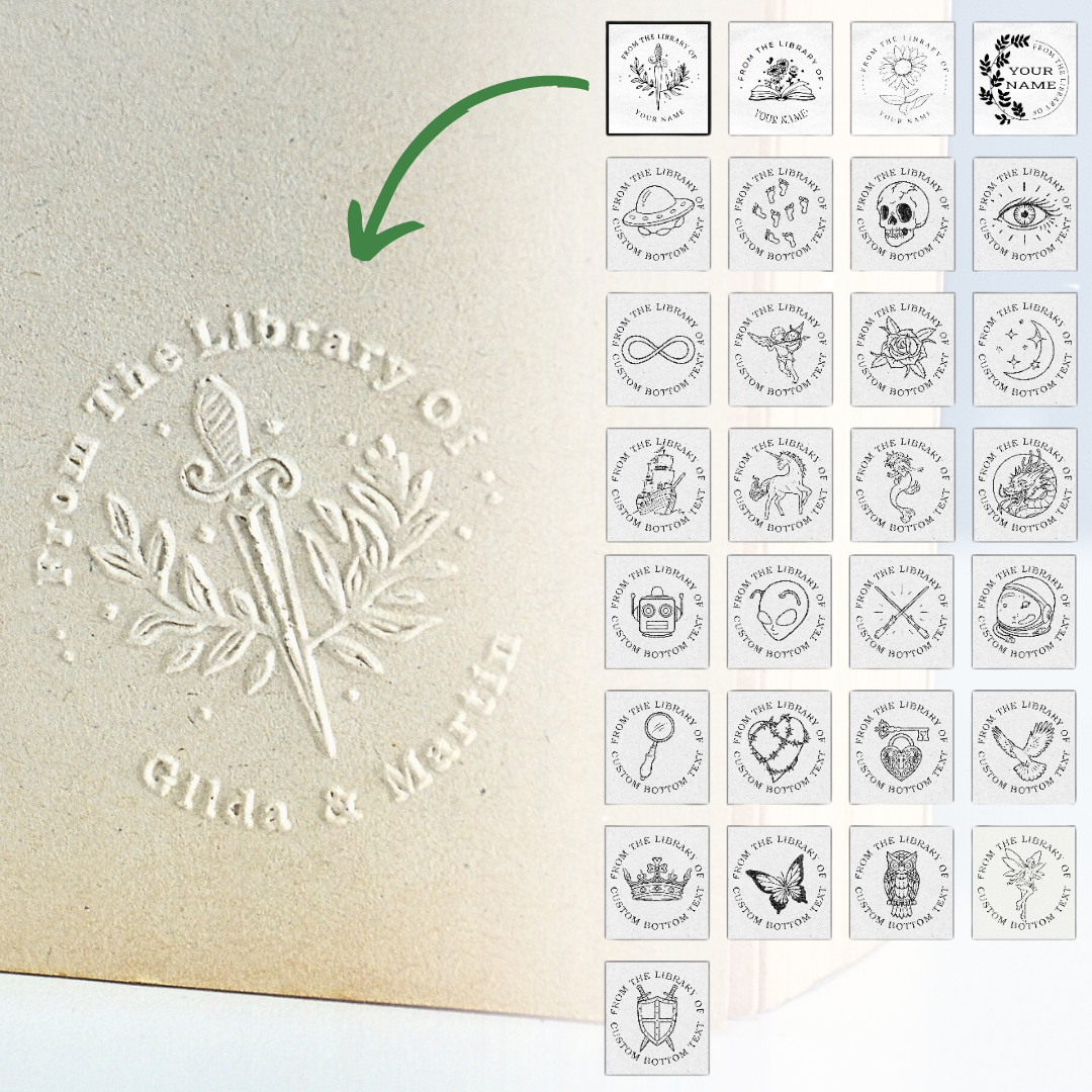 Creatieve hobby stempel: inktloos personaliseren van briefpapier en meer. Milieuvriendelijk.