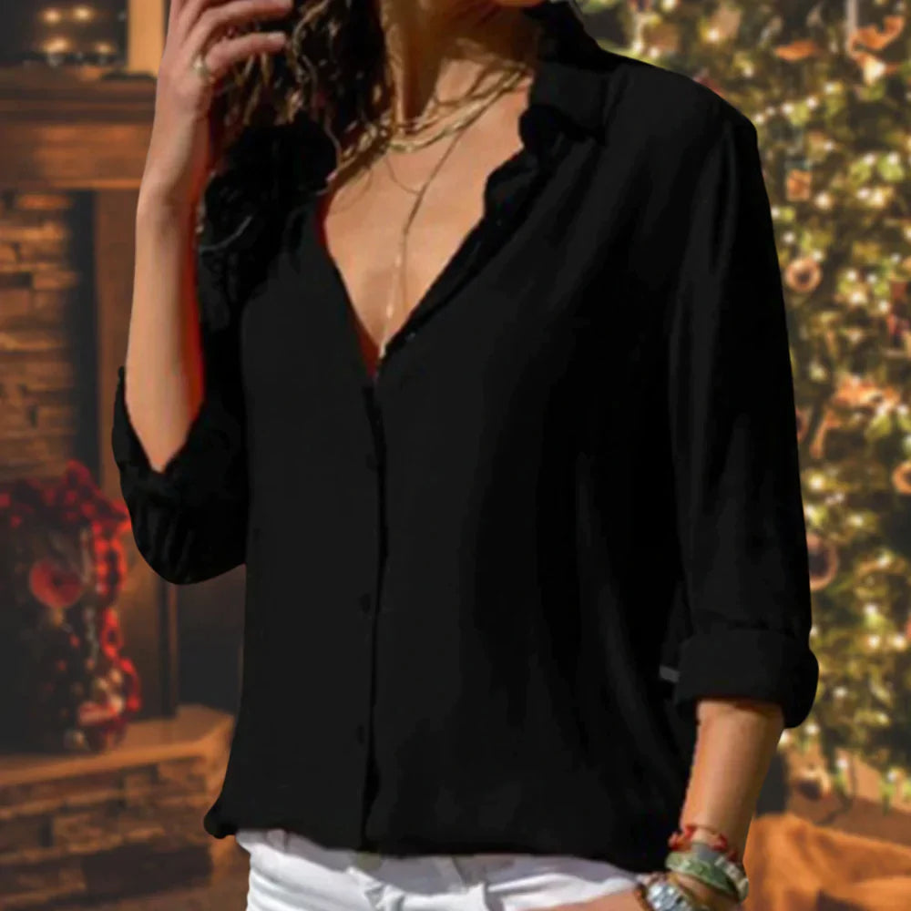 Casual elegante dames blouse met knoopsluiting. Comfortabel en stijlvol voor diverse activiteiten.