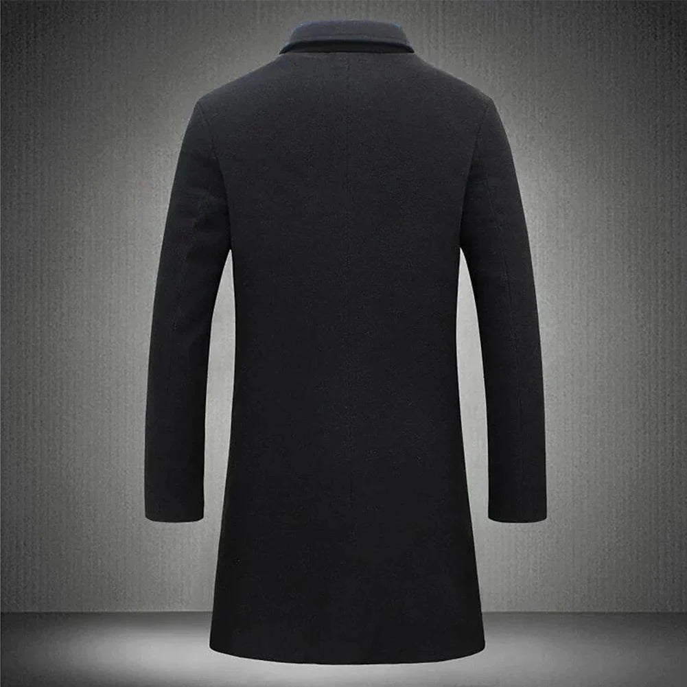 Klassieke heren overjas met revers, verkrijgbaar in zwart, bruin en donkergrijs, voor een tijdloze, zakelijke look.