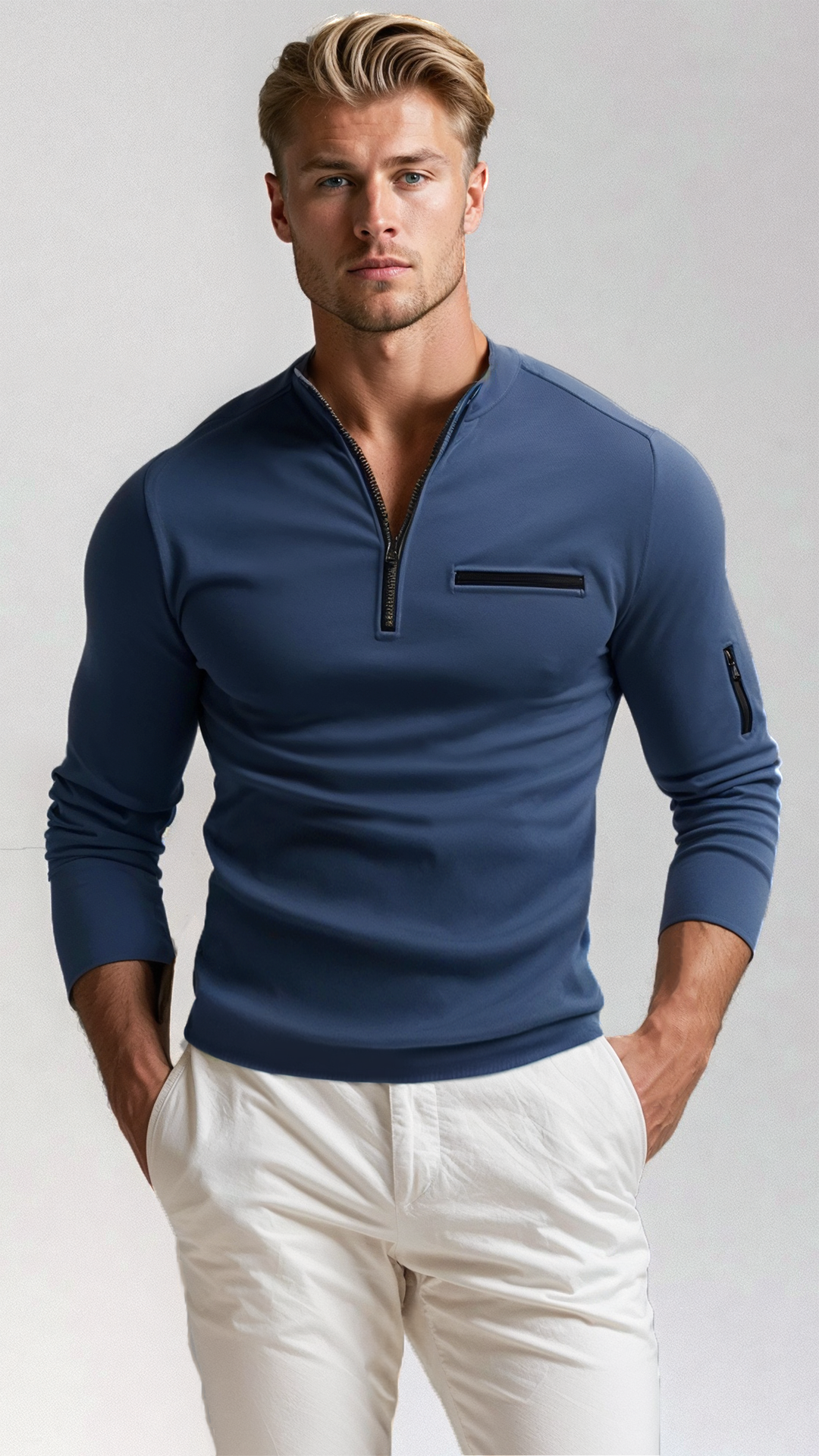 Elegante herentrui Davy met kwartrits in katoenmix, perfect voor stijlvolle casual outfits in de lente/herfst.