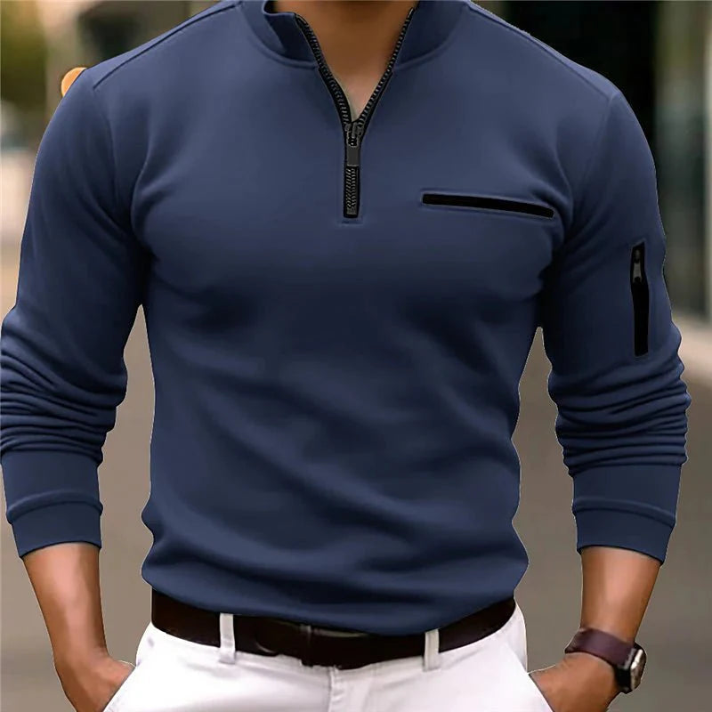 Comfortabele heren pullover met rits, tijdloos design en regular fit, ideaal voor dagelijks gebruik.