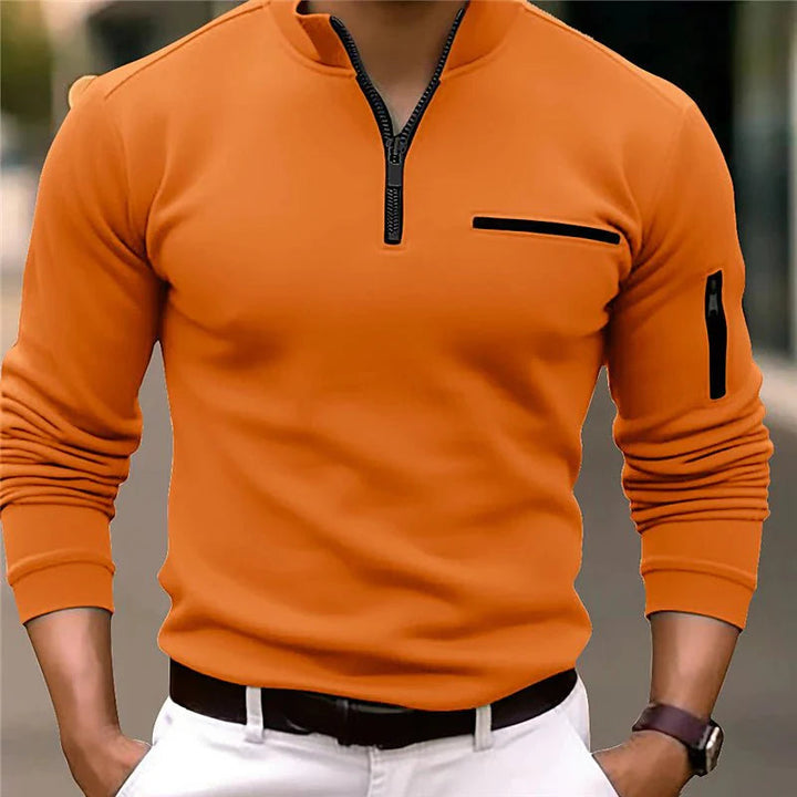 Davy heren pullover, comfortabel en veelzijdig, met een chique kwartrits. Essentieel voor elke garderobe.
