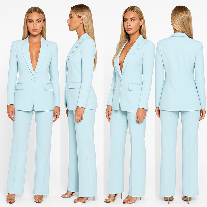 Hoymans dames blazer broek set; veelzijdige, stijlvolle tweedelige kleding voor een casual chic uitstraling.
