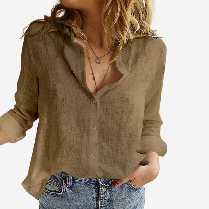 Zomerse Hoymans blouse: luchtig losvallend model met lange mouwen, comfortabel en stijlvol voor elke dag.
