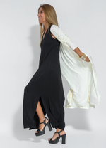 Zwarte jurk + wit gilet